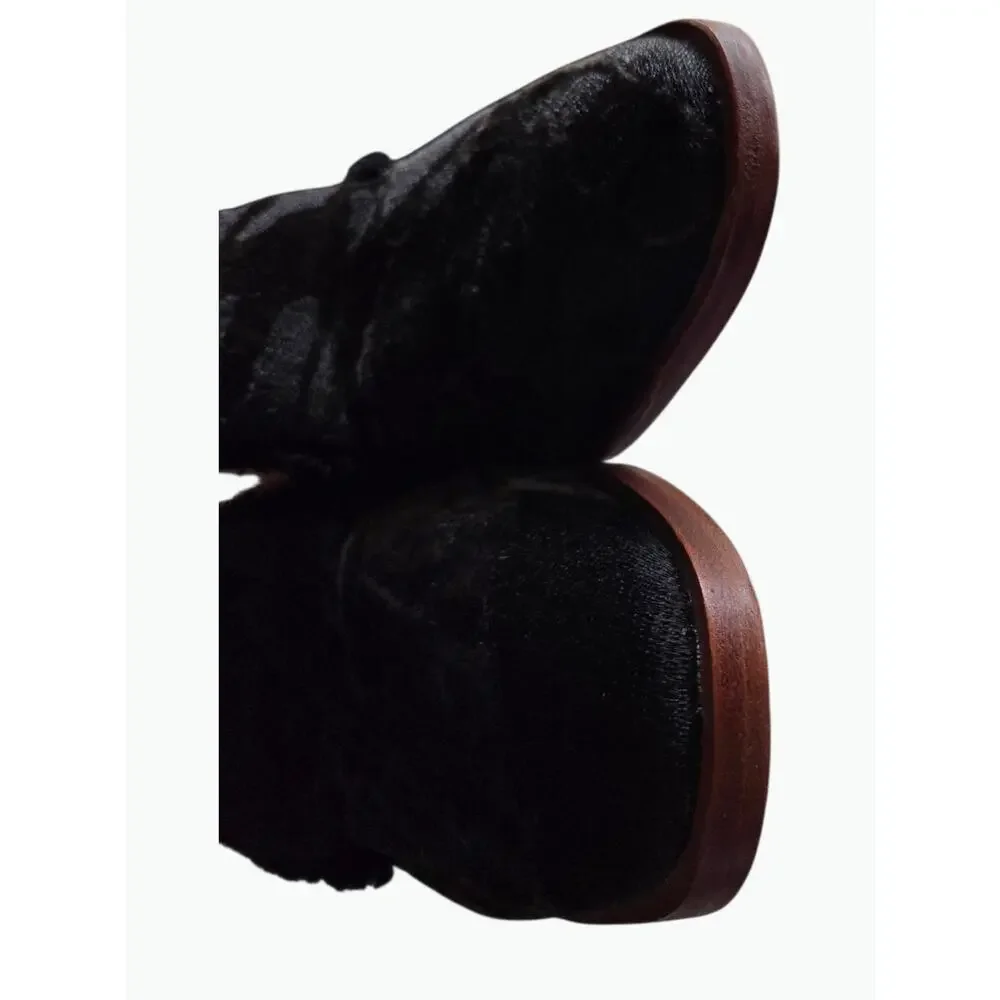Free People Butterfly Effect Velvet Mule Flats Black Blue Women's Sz 6 LIKE NEW